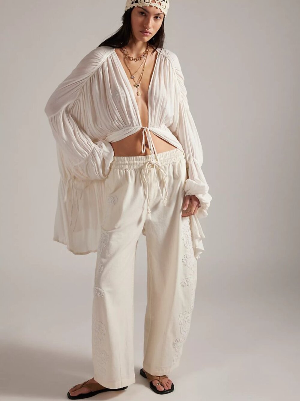 Lex Embroidered Pull-On Barrel Pants